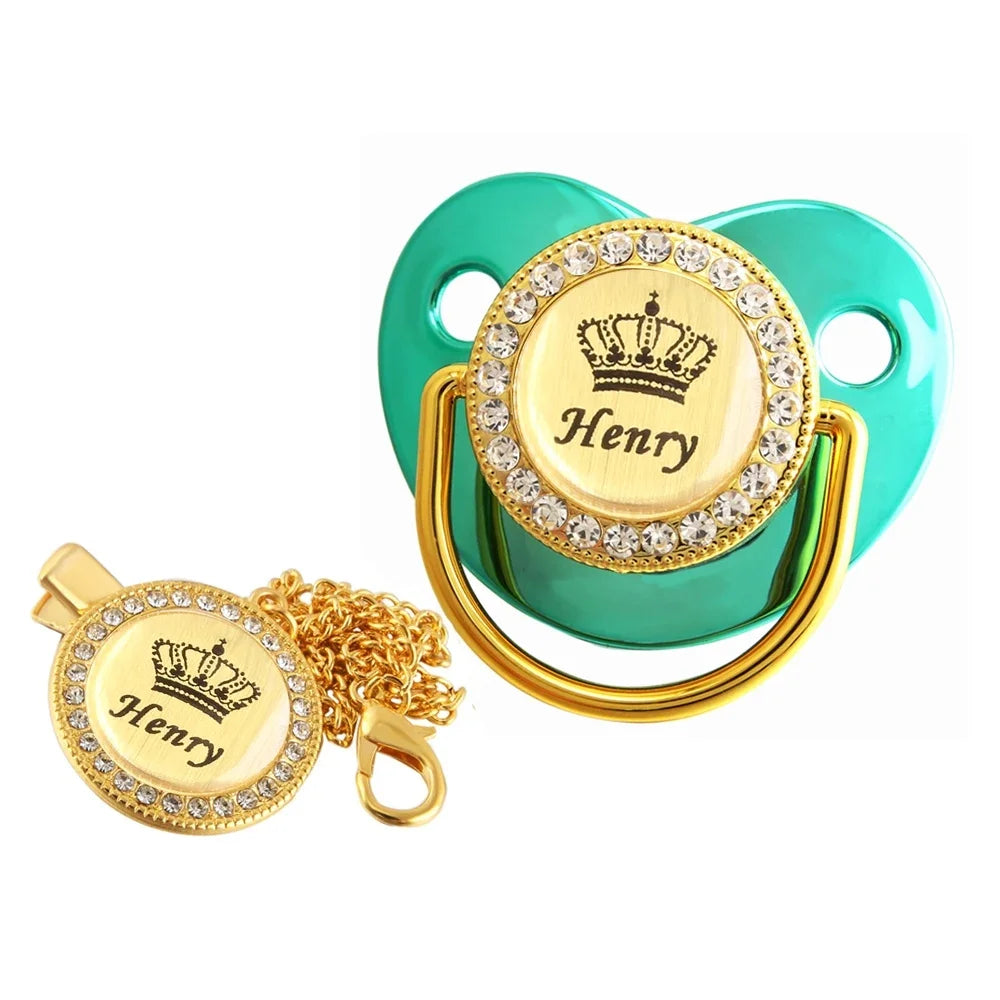 Personalised Crown Name Baby Pacifier Dummy With Chain