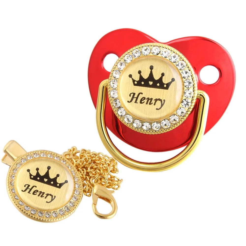 Personalised Crown Name Baby Pacifier Dummy With Chain