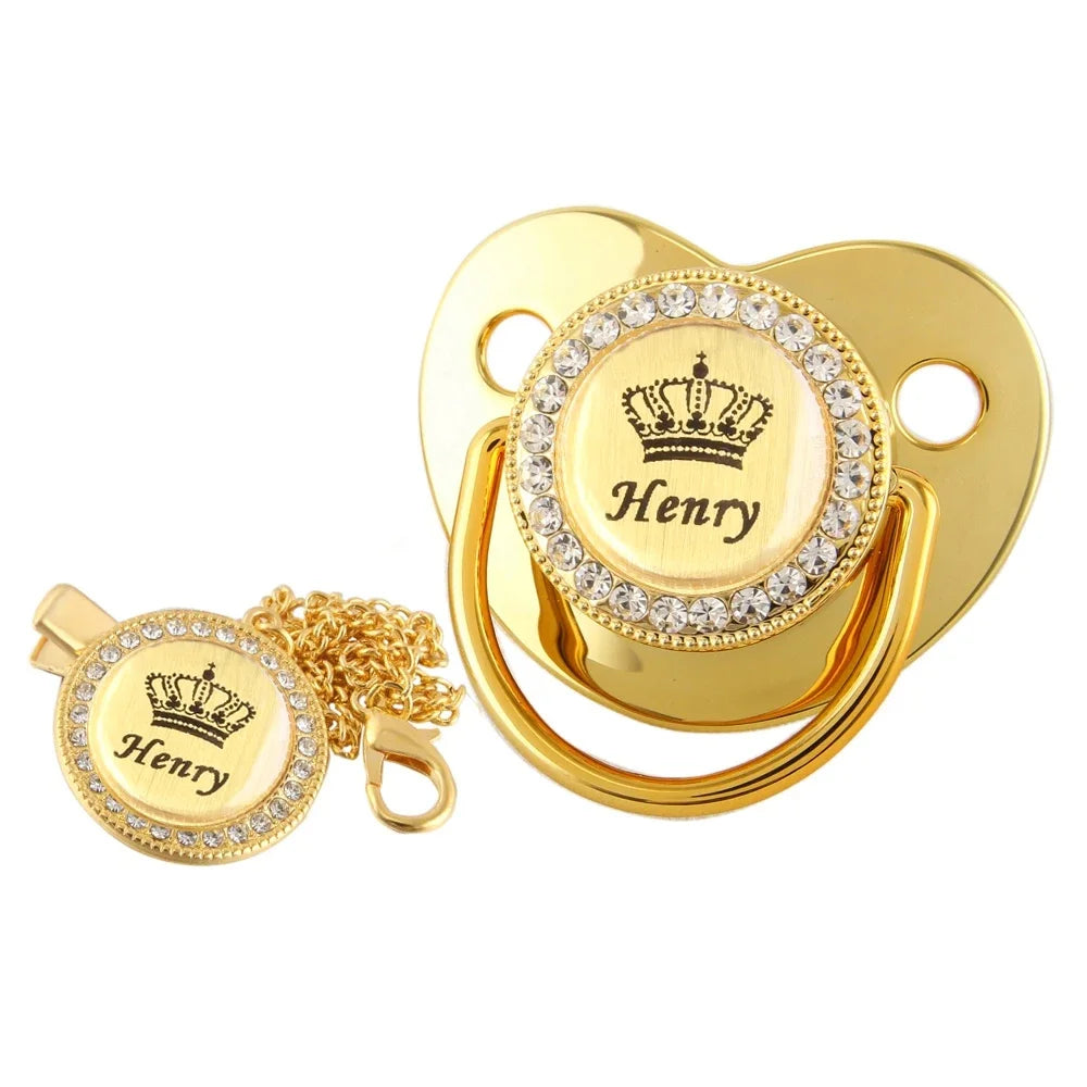 Personalised Crown Name Baby Pacifier Dummy With Chain