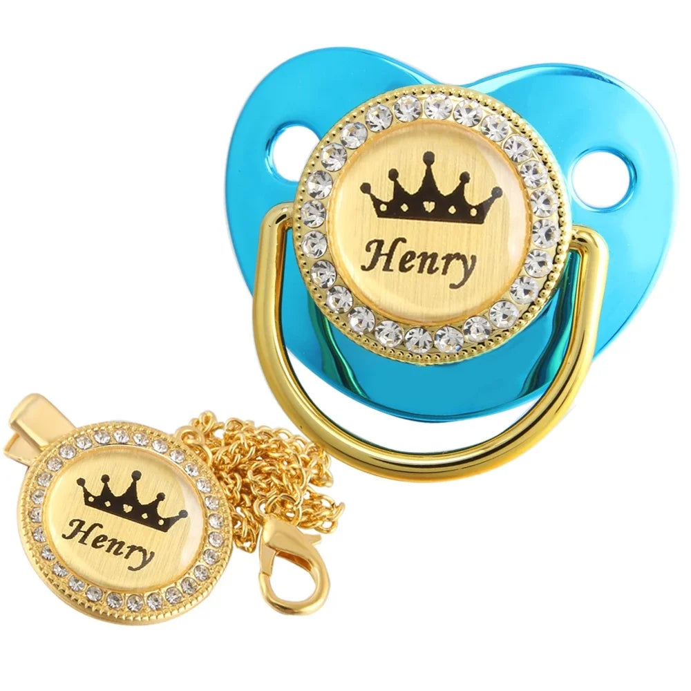 Personalised Crown Name Baby Pacifier Dummy With Chain