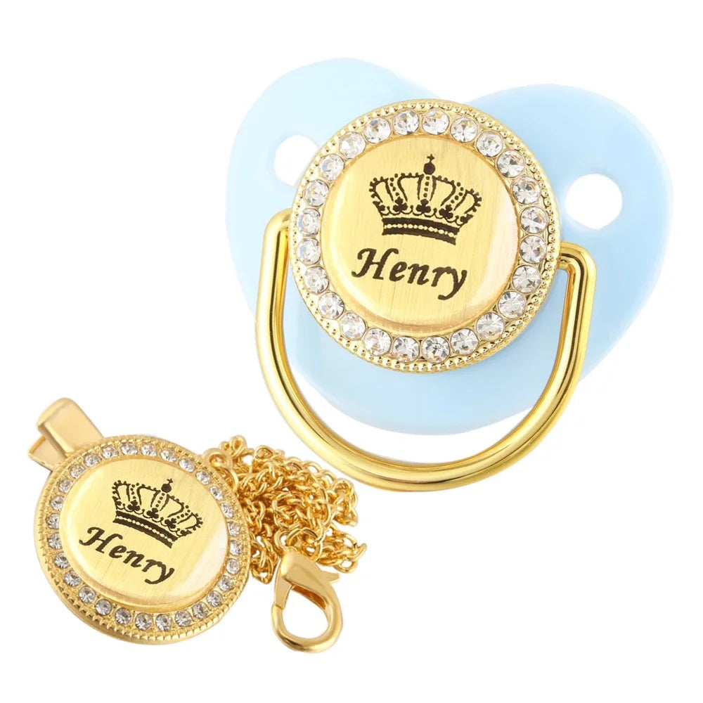 Personalised Crown Name Baby Pacifier Dummy With Chain