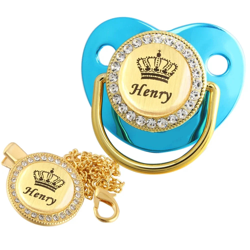 Personalised Crown Name Baby Pacifier Dummy With Chain