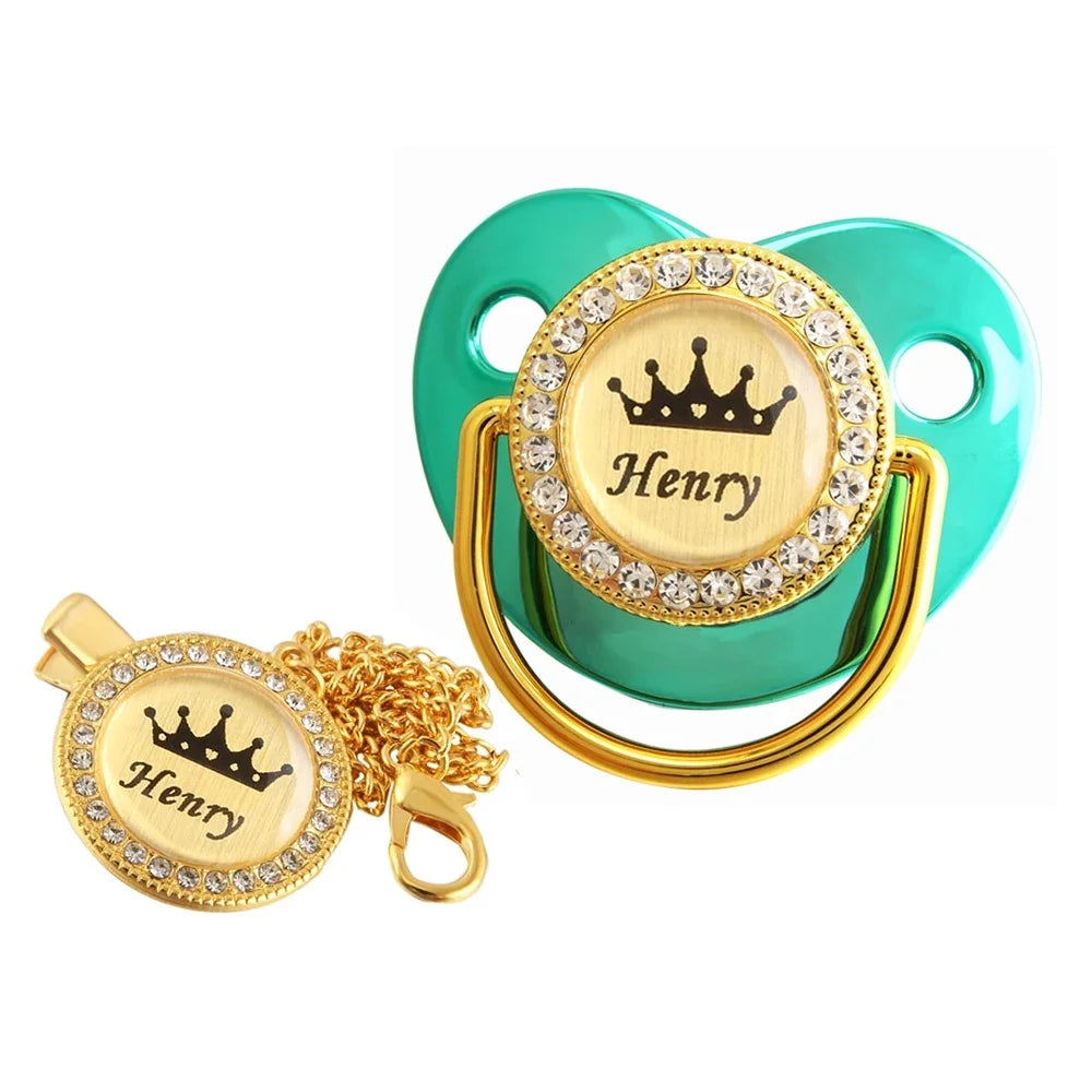 Personalised Crown Name Baby Pacifier Dummy With Chain