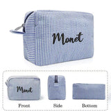 Personalized Large Capacity Striped Cosmetic Bag Custom Embroidered