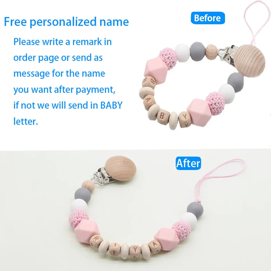 Personalized Name Handmade Silicone Pacifier Chains Baby Teether