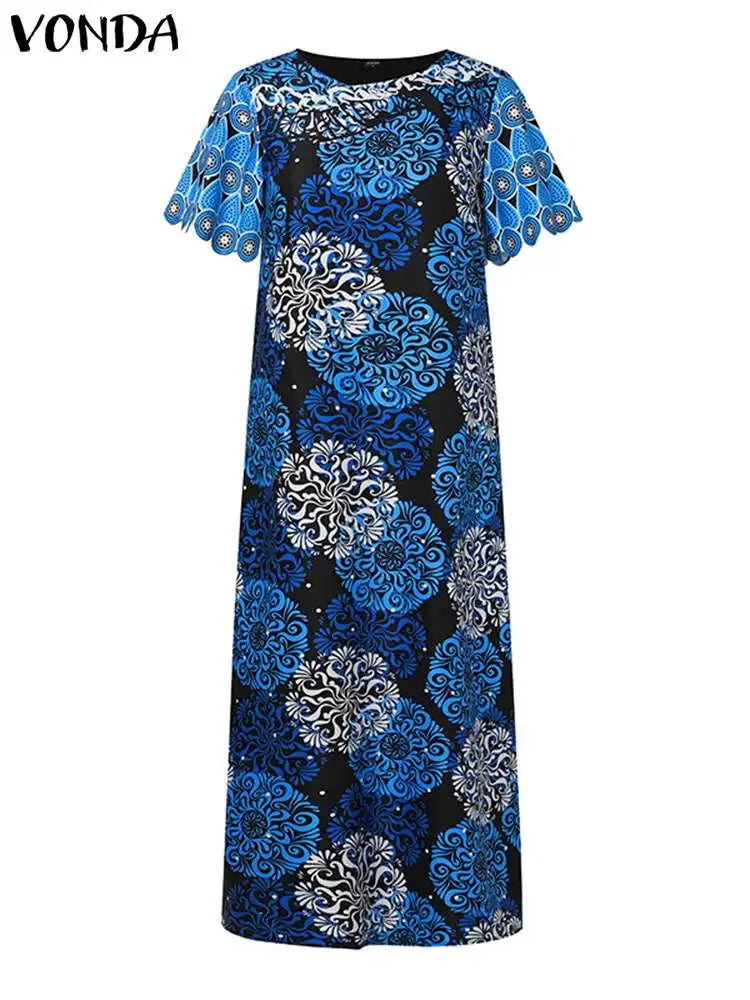 Plus Size 5XL VONDA Bohemian Printed Maxi Dress