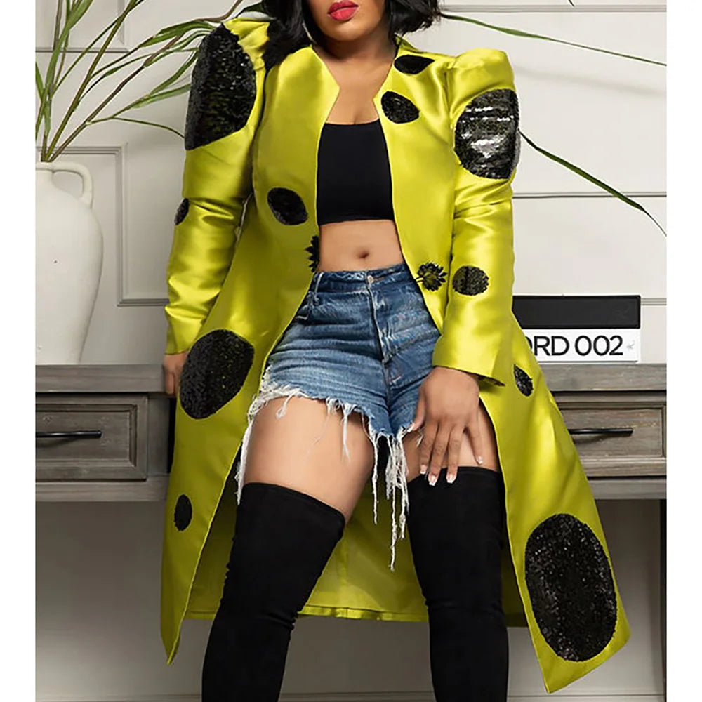 Plus Size Daily Outwear Yellow Sequin Long Sleeve