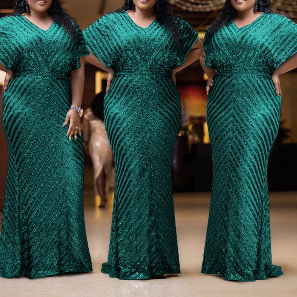 Plus Size Formal Dress Women Green Evening Party