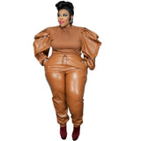 Plus Size Leather Two Piece Set XL5XL PU
