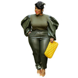 Plus Size Leather Two Piece Set XL5XL PU