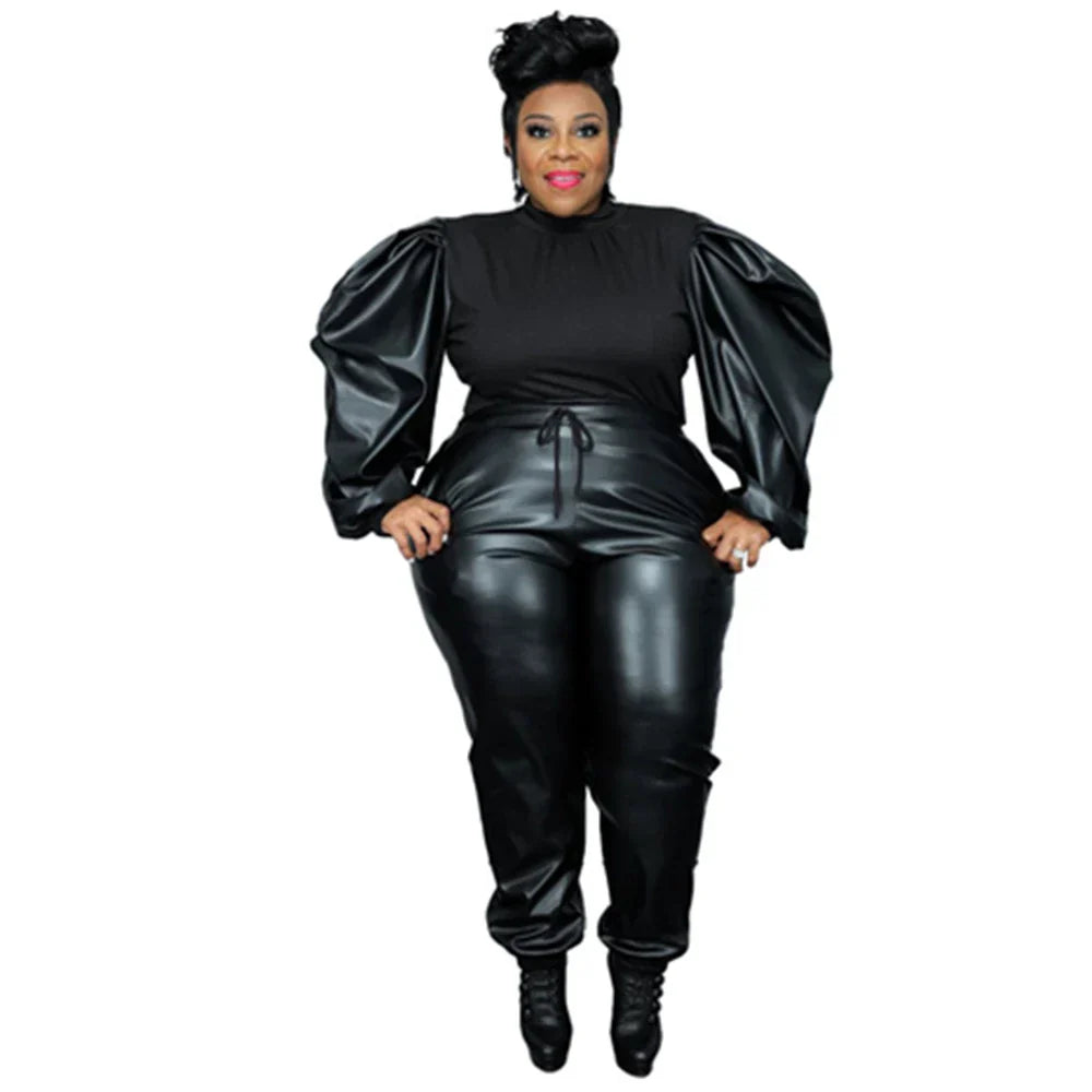 Plus Size Leather Two Piece Set XL5XL PU