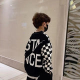 Plush Thickened Warm Boys' Checkerboard Sweatshirts O-neck Pullover