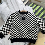Plush Thickened Warm Boys' Checkerboard Sweatshirts O-neck Pullover