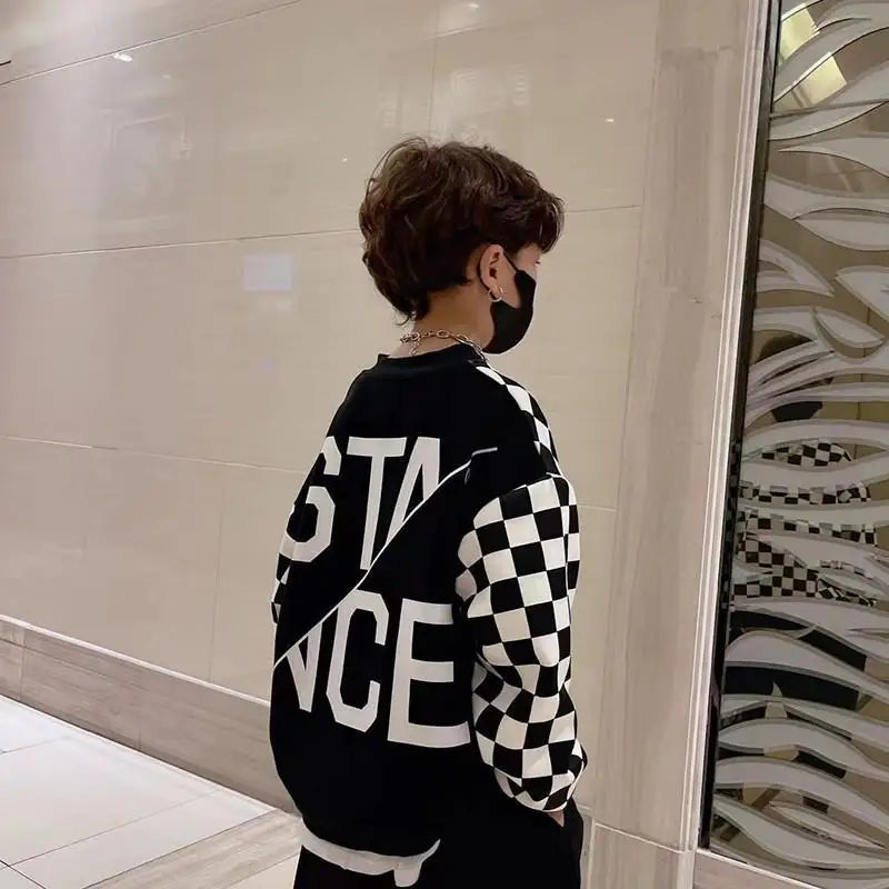 Plush Thickened Warm Boys' Checkerboard Sweatshirts O-neck Pullover