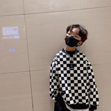 Plush Thickened Warm Boys' Checkerboard Sweatshirts O-neck Pullover