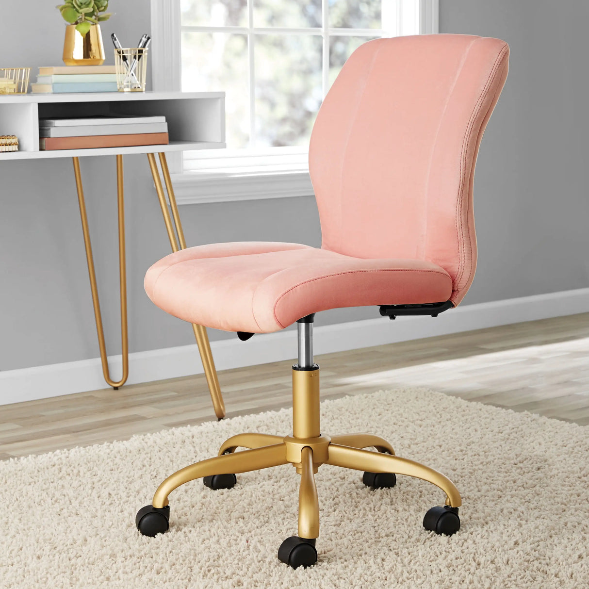 Plush Velvet Office Chair, Pearl Blush lounge chair