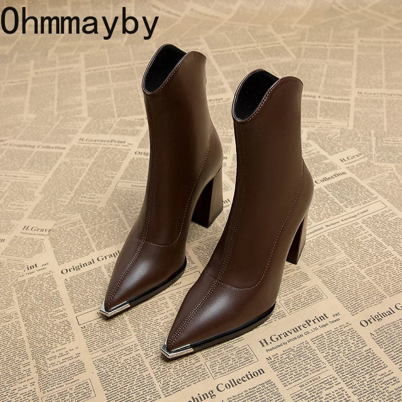Pointed Toe Women's Ankle Boots Fashion Back Zippers
