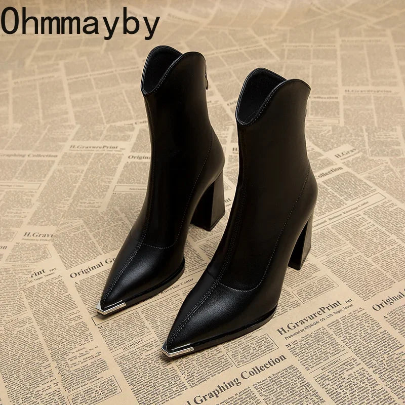 Pointed Toe Women's Ankle Boots Fashion Back Zippers