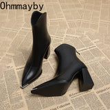 Pointed Toe Women's Ankle Boots Fashion Back Zippers