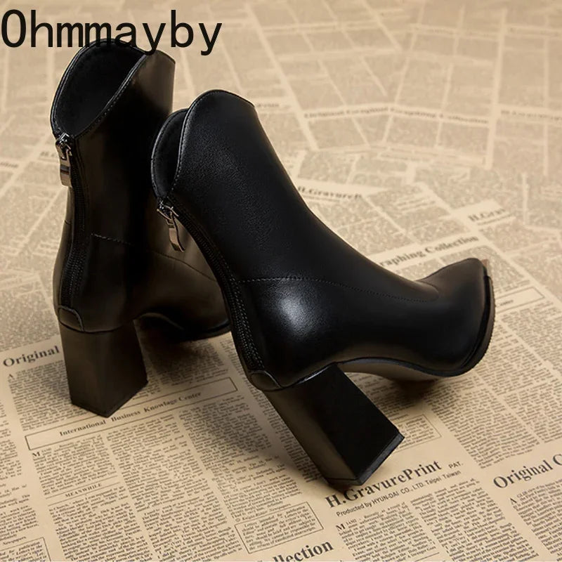 Pointed Toe Women's Ankle Boots Fashion Back Zippers