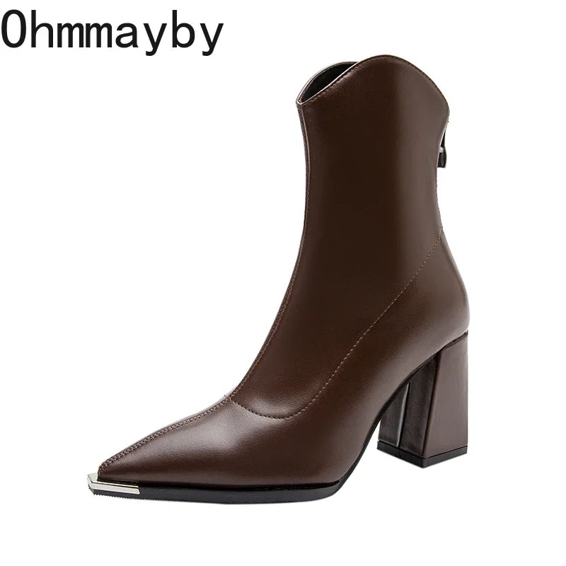 Pointed Toe Women's Ankle Boots Fashion Back Zippers