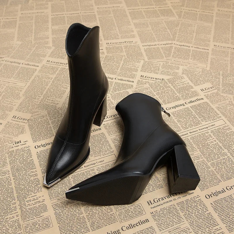 Pointed Toe Women's Ankle Boots Fashion Back Zippers