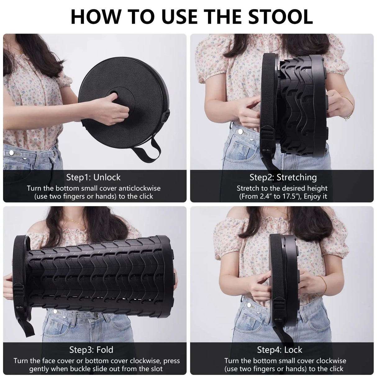 Portable Collapsible Telescopic Stool Sturdy Foldable Stool with