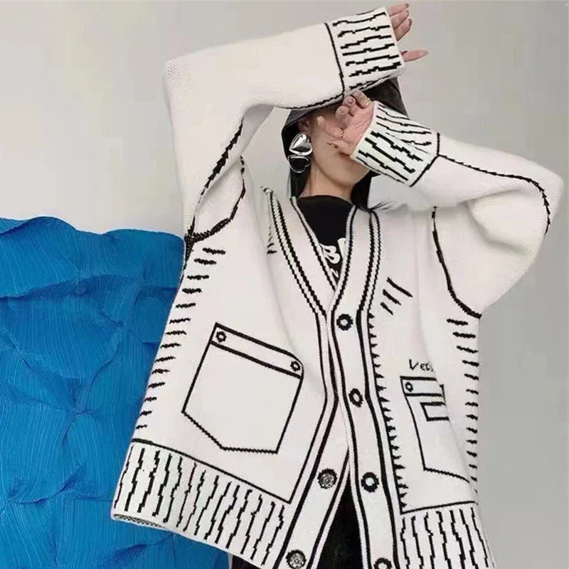 Print Graffiti Cardigan Women Long Sleeve Top Y2K