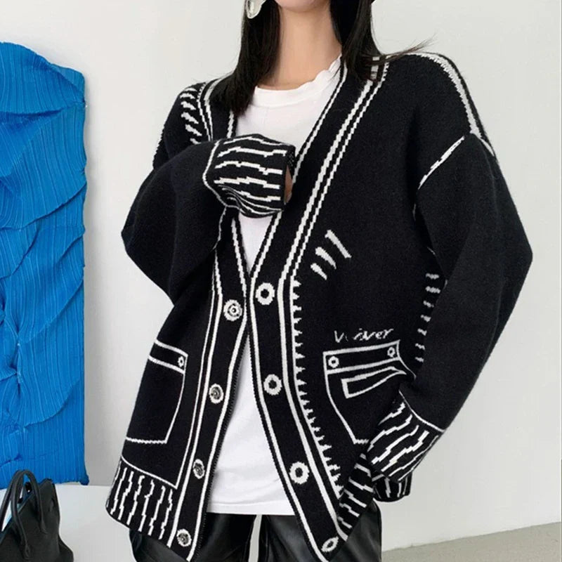 Print Graffiti Cardigan Women Long Sleeve Top Y2K