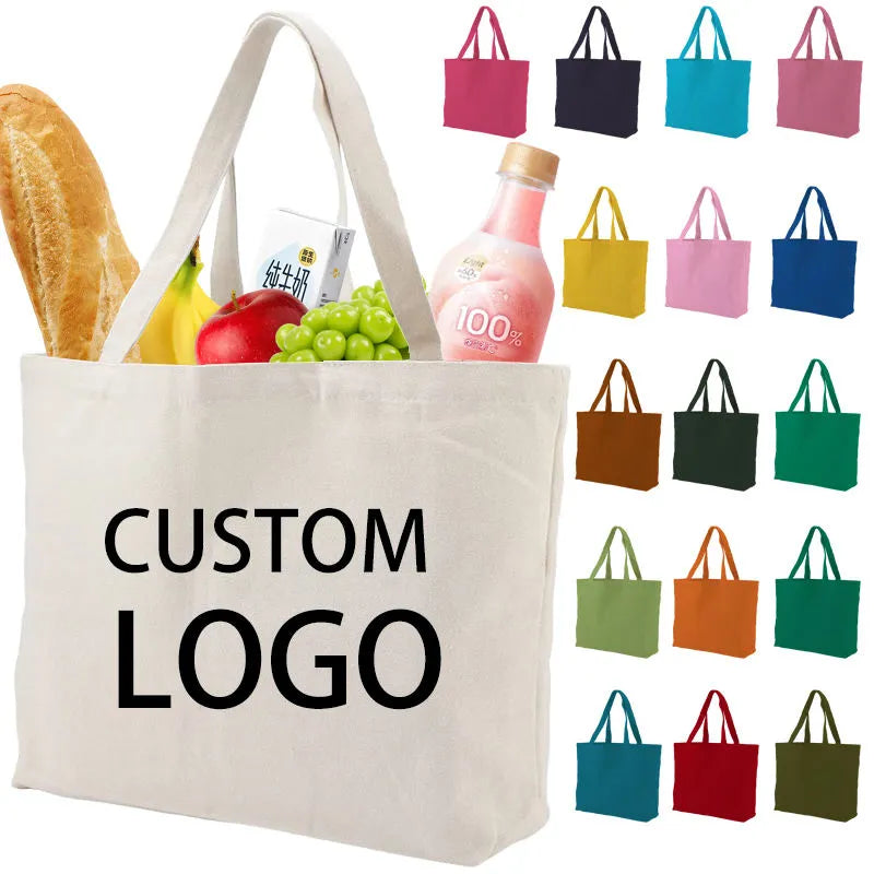 Promotional Personalized Canvas Bags Printed with logo 100pcs/lot Reusable Shopping Cotton Tote Bags Custom Logo Wholesale