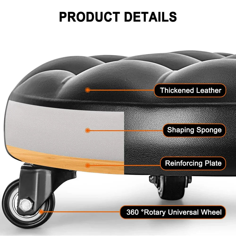 Pulley Low Stool, Low Height Rolling Stool, Leather