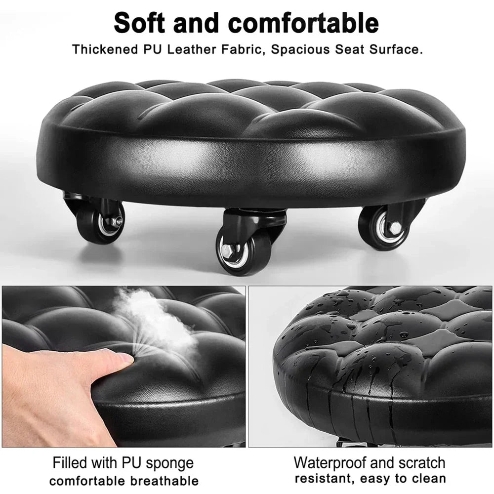 Pulley Low Stool, Low Height Rolling Stool, Leather