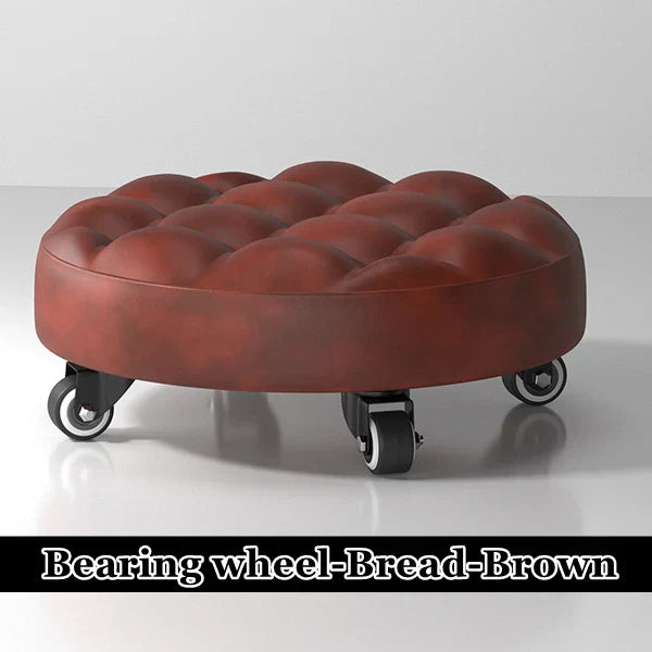 Pulley Low Stool, Low Height Rolling Stool, Leather