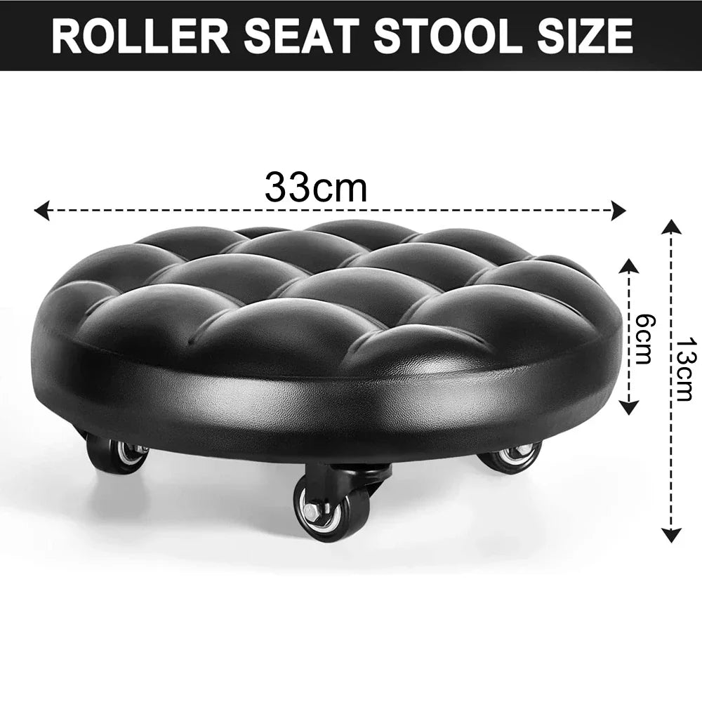 Pulley Low Stool, Low Height Rolling Stool, Leather
