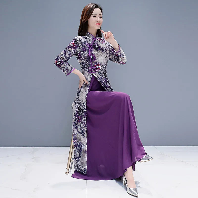 Purple Chinese Style Dress Cheongsam Women Modern Improve