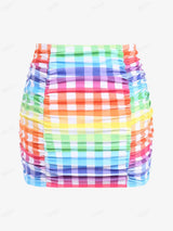 ROSEGAL Plus Size Padded Plaid Three Piece Swimwear