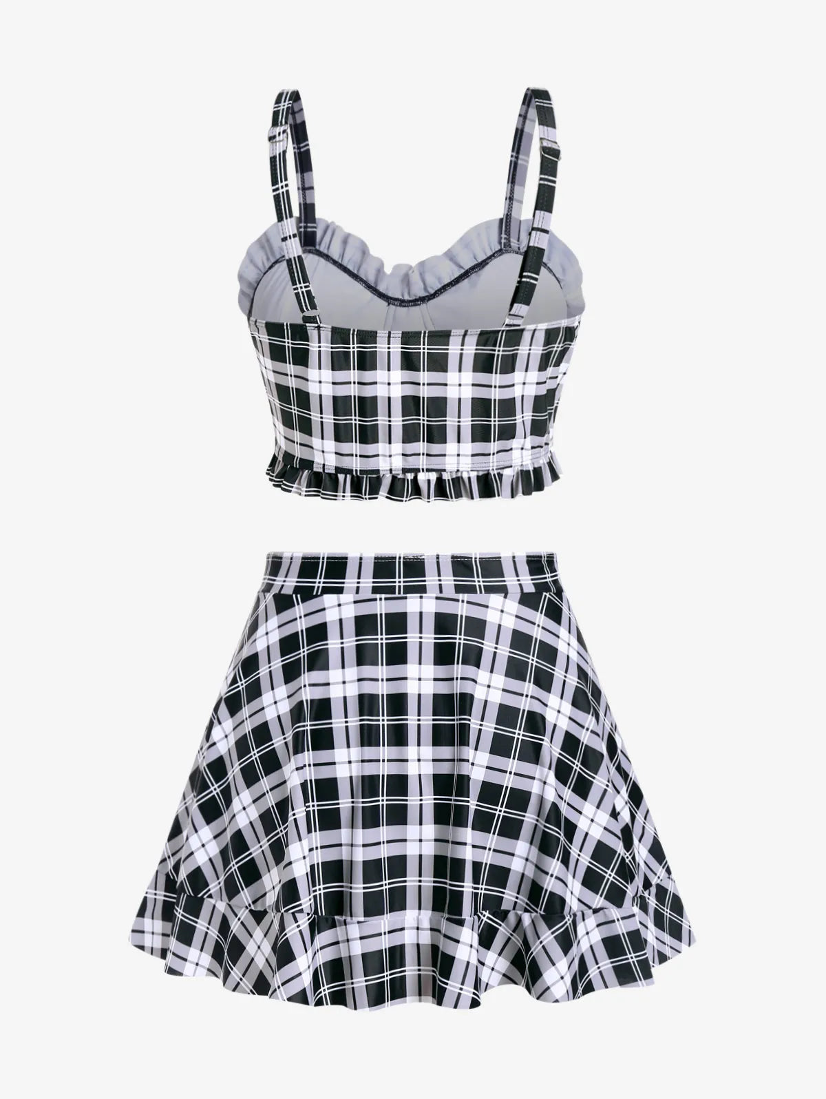 ROSEGAL Plus Size Padded Plaid Three Piece Swimwear