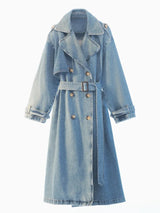 RR2418 X-Long Denim Trench Coats For Women Belt