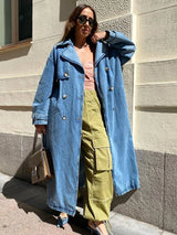 RR2418 X-Long Denim Trench Coats For Women Belt