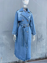 RR2418 X-Long Denim Trench Coats For Women Belt