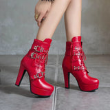 Red Yellow White Women Ankle Boots Platform Lace