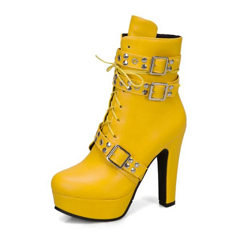 Red Yellow White Women Ankle Boots Platform Lace