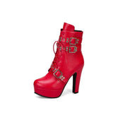 Red Yellow White Women Ankle Boots Platform Lace
