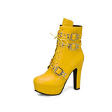 Red Yellow White Women Ankle Boots Platform Lace