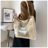 Retro Literary Art Canvas Bag Blue Letter Handbag Van Gogh Large Capacity Shopping Bag Women's Eco-Friendly Foldable Tote Bag