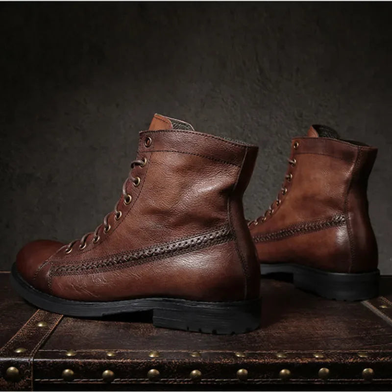 Retro Men Boots Handmade Toe Polish Men Ankle