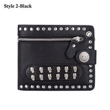 Retro Skull Rivets Men‘s PU Leather Wallet Punk Metal Chain Wallet Zipper Clutch Wallet Money Clip Folded Purse