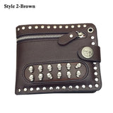 Retro Skull Rivets Men‘s PU Leather Wallet Punk Metal Chain Wallet Zipper Clutch Wallet Money Clip Folded Purse