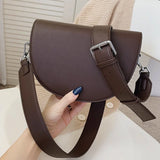Retro Solid Color Saddle Bag High Quality Leather
