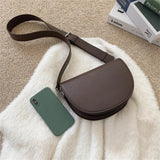 Retro Solid Color Saddle Bag High Quality Leather